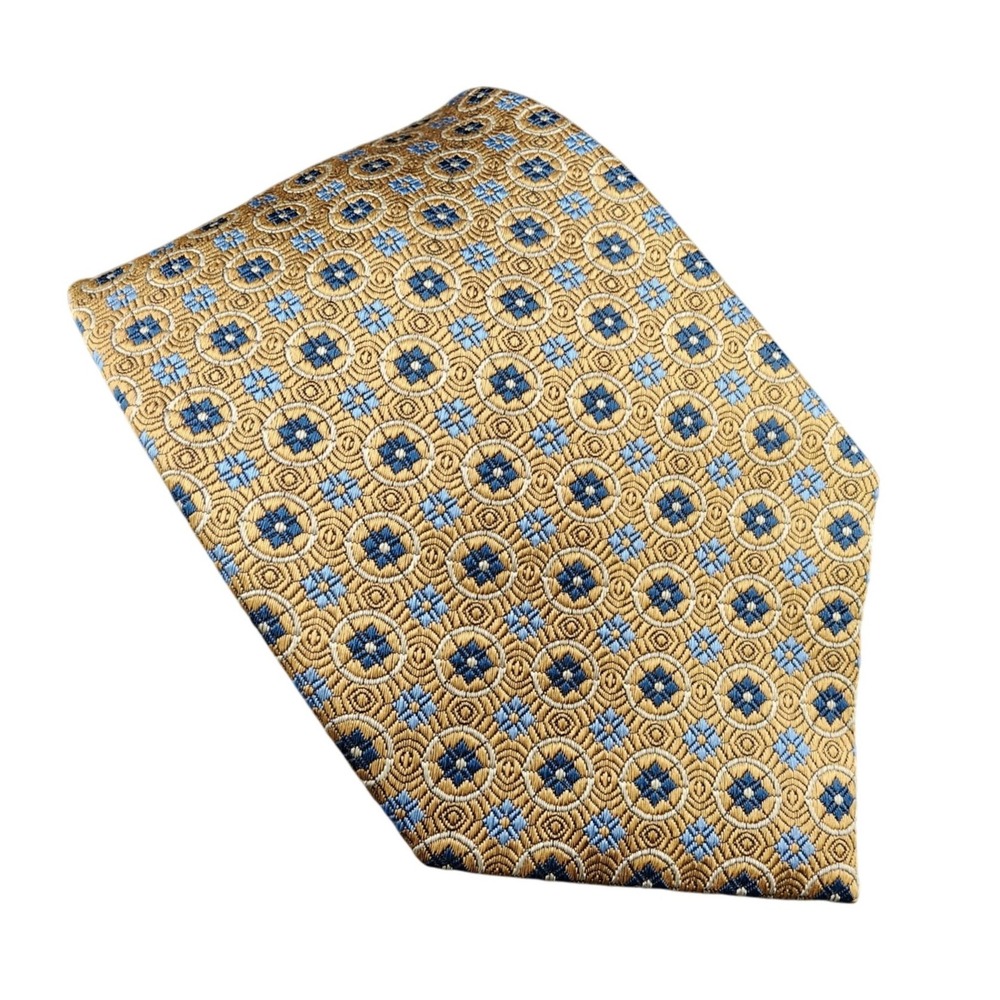 Jos. A. Bank Long Gold Blue Geometric Silk Tie Executive Collection Professional